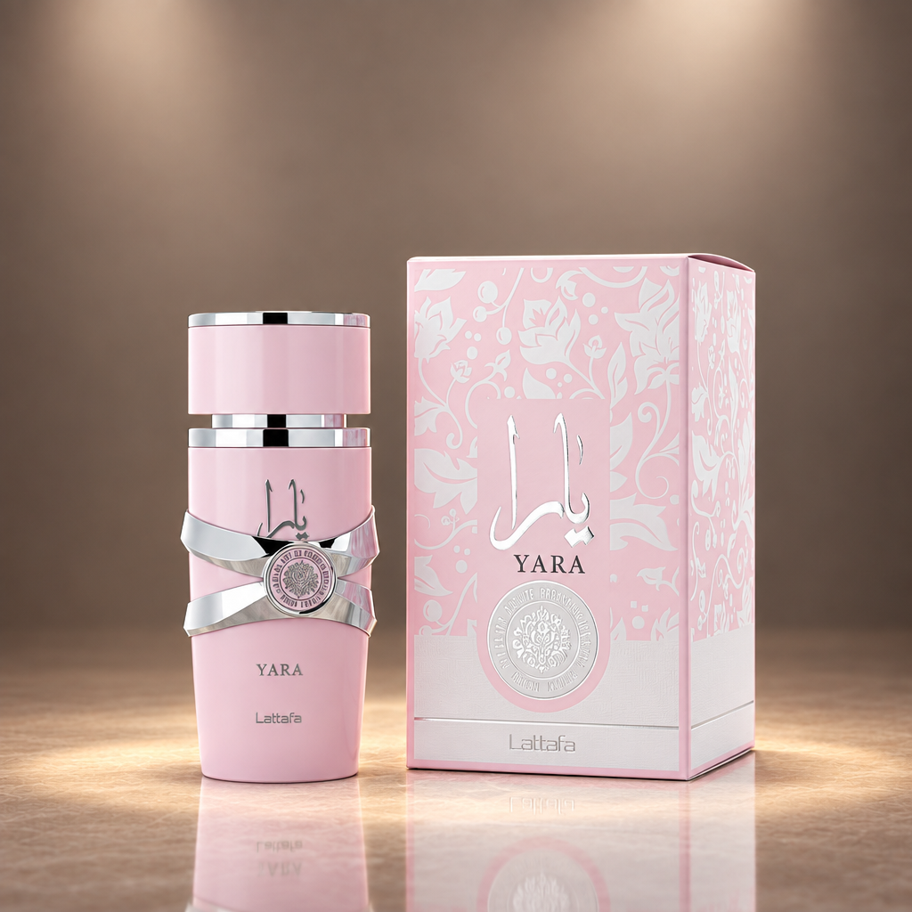 Yara 100ml with warm neutral spotlight background
